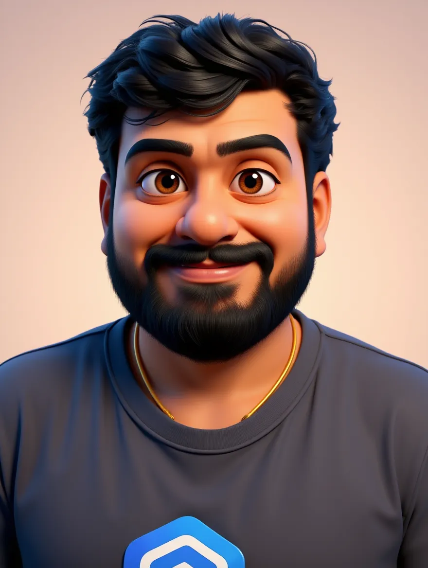 3D-rendered Pixar-style portrait of Subbusainath, generated from a real photo with FLUX.1-Kontext